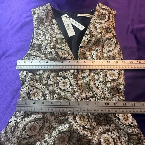 NEW📌Alice+Olivia Stunning Metallic Accented Jacquard Fabric Mini Cocktail Dress - Picture 10 of 15